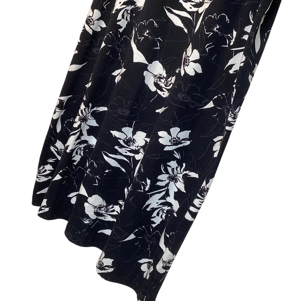 Columbia Black White Floral Cotton T-Shirt Mini Dress Sz L Tropical Travel NWOT